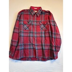 Vintage Back Packer Men's Plaid Flannel Button Down Acrylic Large Red Blue